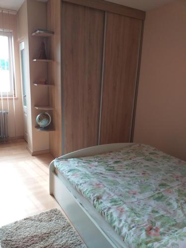 Gołkowice DolneDomek pod Przehybą - Pokoje的一间卧室配有一张床和一个木制橱柜