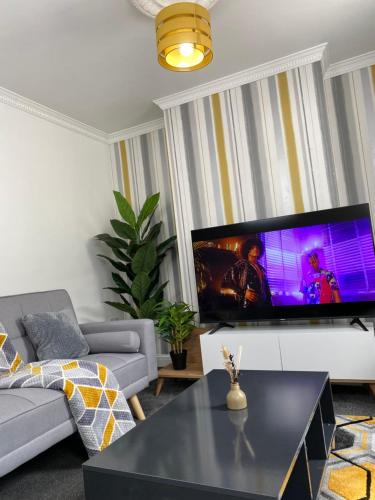 吉林汉姆Home in Medway的客厅配有大屏幕平面电视