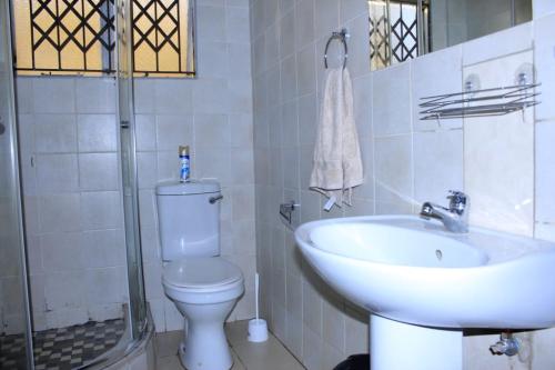 索赫燕杜Mutshinyalo Residence的白色的浴室设有水槽和卫生间。