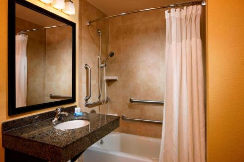 休斯顿休斯顿洲际机场费尔菲尔德客栈的一间带水槽、浴缸和淋浴的浴室
