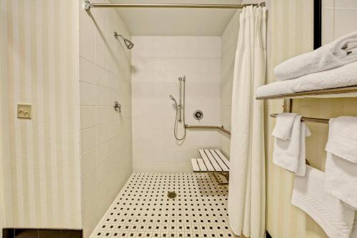奥利夫布兰奇Fairfield Inn & Suites Memphis Olive Branch的带淋浴和浴帘的浴室