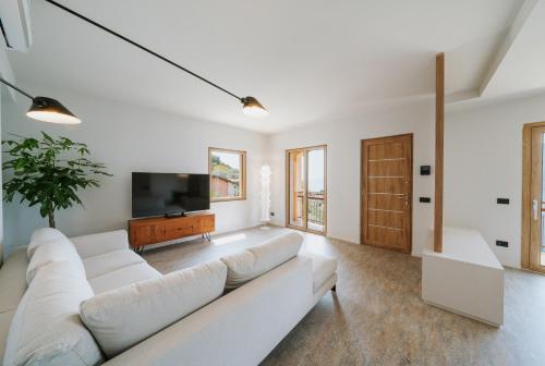 布雷佐内加尔达VIEW Garda Lake的客厅配有白色沙发和平面电视。
