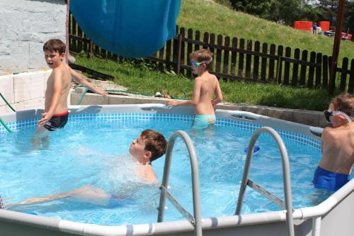 兹蒂尔Holiday House Daniela的一群男孩在游泳池玩耍