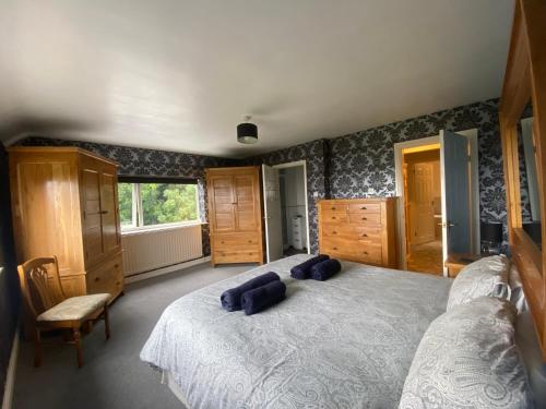 班戈Carreg Y Garth Isaf - Hot Tub Nr Zip World的一间卧室配有一张大床和两个枕头