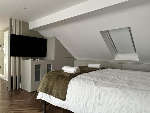巴尔内特Super deluxe apartment的一间卧室配有一张床和一台平面电视