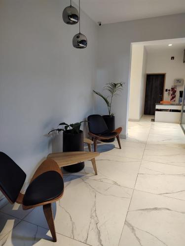 卡塔马卡Temporario catamarca的一间设有椅子、桌子和植物的房间