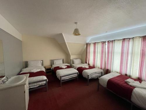 KentonST NICHOLAS HOTEL的酒店客房设有三张床和水槽