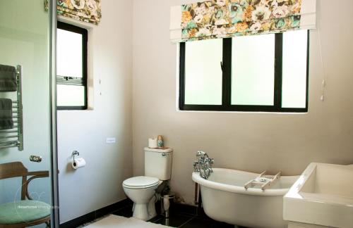 Curryʼs PostNewstead Farm的带浴缸、卫生间和窗户的浴室