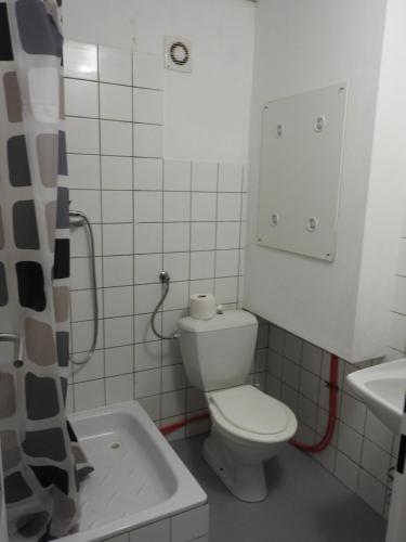 大梅杰尔Bolek apartmany的一间带卫生间和水槽的小浴室