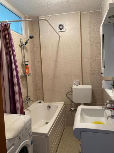 普里兹伦Ralin Apart的带浴缸、盥洗盆和卫生间的浴室