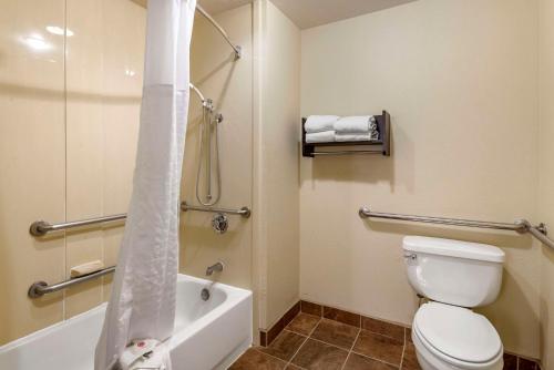 克洛维斯Comfort Suites的一间带卫生间、浴缸和淋浴的浴室