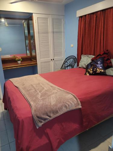 辛加东卡K&S Apartment的一间卧室配有一张带红色毯子的床