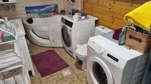 NõvaSillaotsa Talu的一间带洗衣机和卫生间的浴室