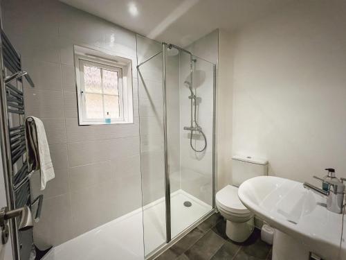 坎伯利Sands End的带淋浴、卫生间和盥洗盆的浴室