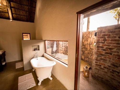 法尔瓦特Bushwa Private Game Lodge的一间带大窗户和浴缸的浴室