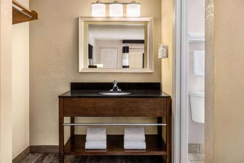 阿尔伯克基阿尔伯克基机场华美达酒店的一间带水槽和镜子的浴室