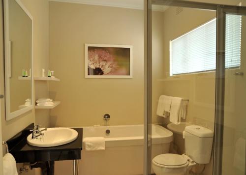 维多利亚瀑布克里斯塔斯帕雷维尔维多利亚瀑布酒店的浴室配有卫生间、盥洗盆和淋浴。