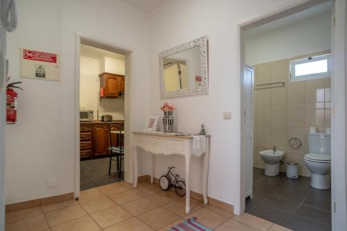 丰沙尔Casa Monte的一间带水槽、卫生间和镜子的浴室