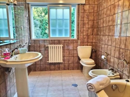 拉科鲁尼亚Oasis en Ponte San Lázaro的浴室配有盥洗盆、卫生间和浴缸。