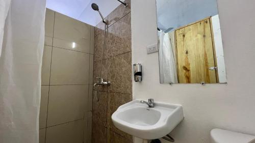 拉斯特拉纳斯Chill Boutique Hotel的浴室配有盥洗盆和带镜子的淋浴