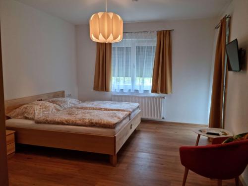 圣卡尼兹Appartement Lindenheim的一间卧室设有一张床和一个窗口