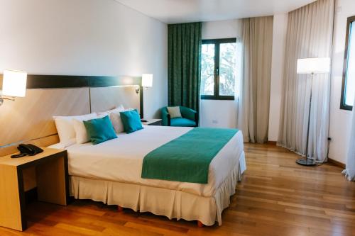 埃塞萨卡宁中环广场酒店的酒店客房配有一张带蓝色枕头的大床