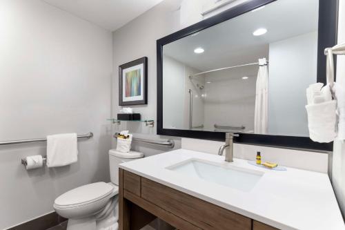 圣安东尼奥Best Western Plus Downtown North的一间带水槽、卫生间和镜子的浴室