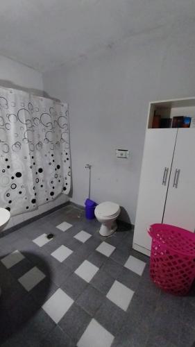 La UniónHostel la abuela的一间带卫生间和 ⁇ 格地板的浴室