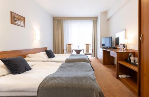 克雷尼察克雷尼察会议＆SPA酒店的酒店客房设有两张床和电视。
