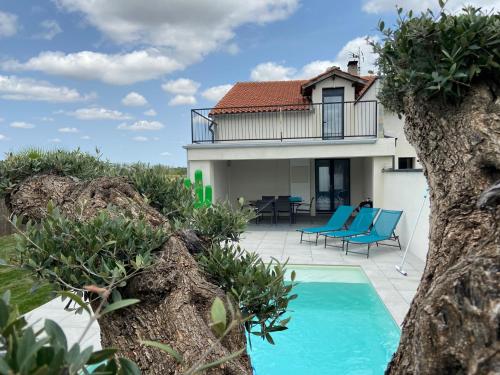 LhermJolie maison proche de Toulouse的一座带游泳池和房子的别墅