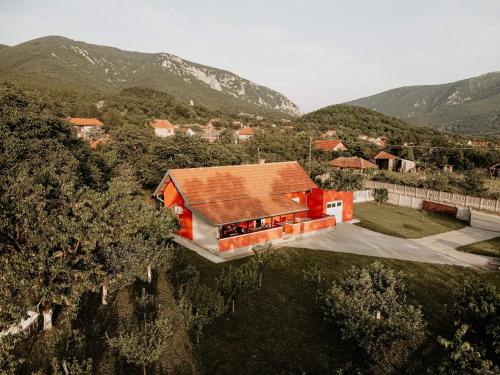 彼得罗瓦茨纳米拉维Vikendica Castanea Banja Ždrelo的山坡上一座红色屋顶的房子