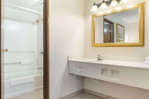 马尼斯蒂克Quality Inn & Suites的白色的浴室设有水槽和镜子