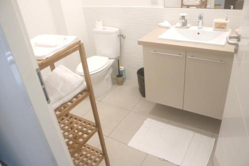 哥西尔Appartement d'une chambre avec balcon amenage et wifi a Le Gosier a 1 km de la plage的浴室配有白色卫生间和盥洗盆。