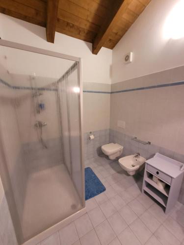 奥莱焦CASA NICCA的带淋浴、卫生间和盥洗盆的浴室