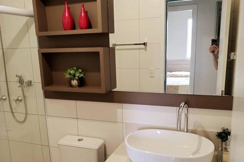 克里西玛Apto Centro de Criciúma的一间带卫生间、水槽和镜子的浴室