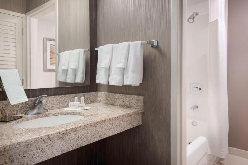 坦帕坦帕市中心万怡酒店的一间带水槽和镜子的浴室