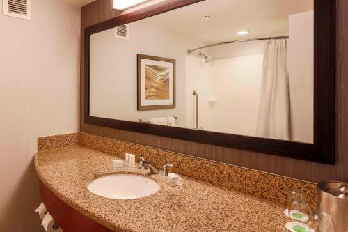 圣地亚哥圣地亚哥机场/自由站万怡酒店的一间带水槽和大镜子的浴室