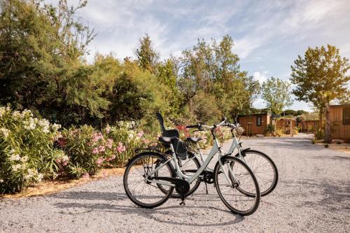 勒格劳德阿格德Beach Resort Agde的停在路边的自行车