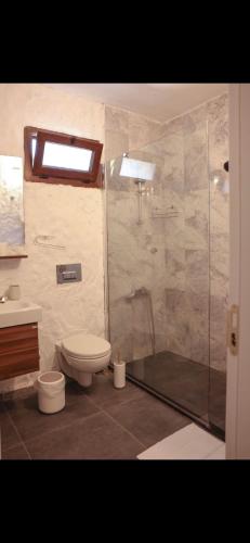阿拉恰特Lion Otel Alaçatı的带淋浴、卫生间和盥洗盆的浴室