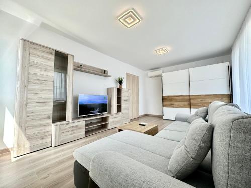 布拉索夫Urban Plaza Astra - Rise Private Apartments & Suites的带沙发和电视的客厅