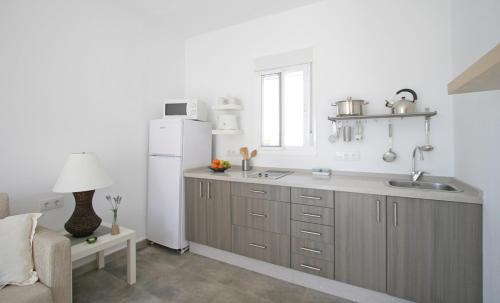 洛斯卡尼奥斯德梅卡卡伦卡萨斯公寓的厨房配有水槽和冰箱