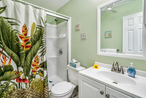 科纳Kona Isle B5的浴室配有水槽、卫生间和浴帘