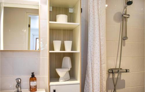 龙讷比Gorgeous Home In Ronneby With Kitchen的带淋浴、卫生间和盥洗盆的浴室