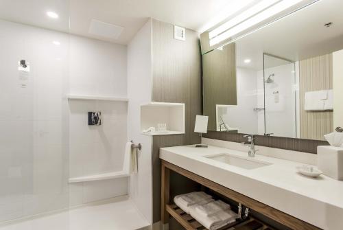 Baie-dʼUrfé蒙特利尔西岛/拜德菲万怡酒店的白色的浴室设有水槽和镜子