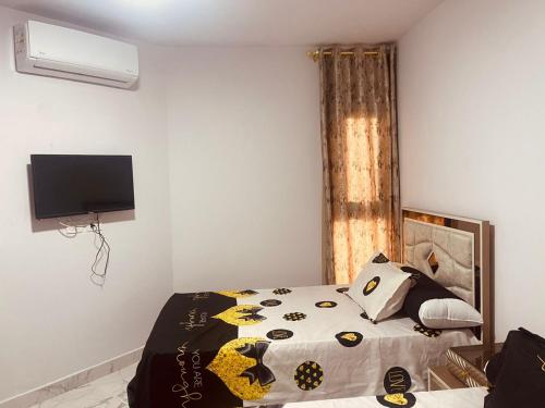 塞得港بورتوسعيد_portosaid的一间卧室配有一张床和一台平面电视