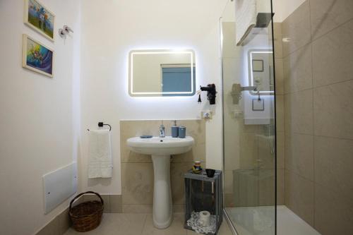 罗戈·格兰德SALUTAMU的一间带水槽和玻璃淋浴的浴室