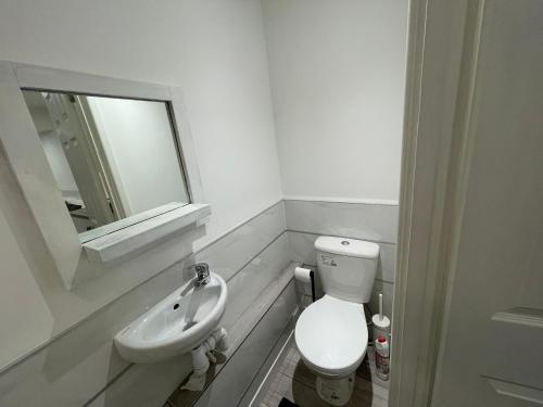 WoolwichGuest Room-Studio, Woolwich的一间带卫生间、水槽和镜子的浴室
