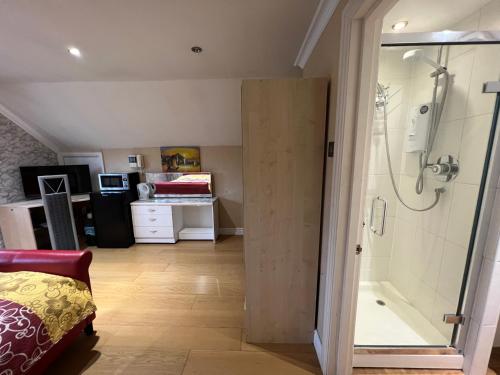 彻特西The Caduceus- Residence的设有带步入式淋浴间和步入式淋浴间的浴室