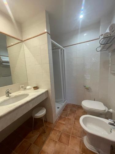雷焦卡拉布里亚Hotel La Lampara的一间带水槽、卫生间和淋浴的浴室