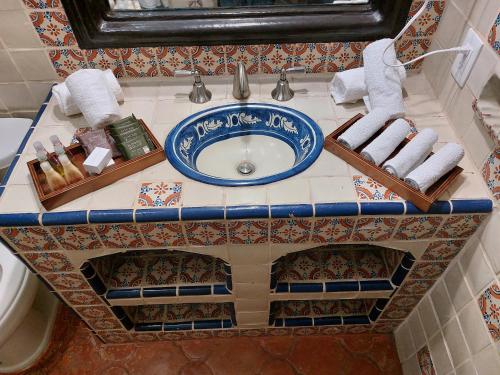 阿吉吉克Casa Yollotzin的浴室柜台配有水槽和毛巾。
